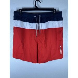Speedo Swim Trunks Shorts Mens 2XL Red Blue Colorblock Mesh Lined Drawstring